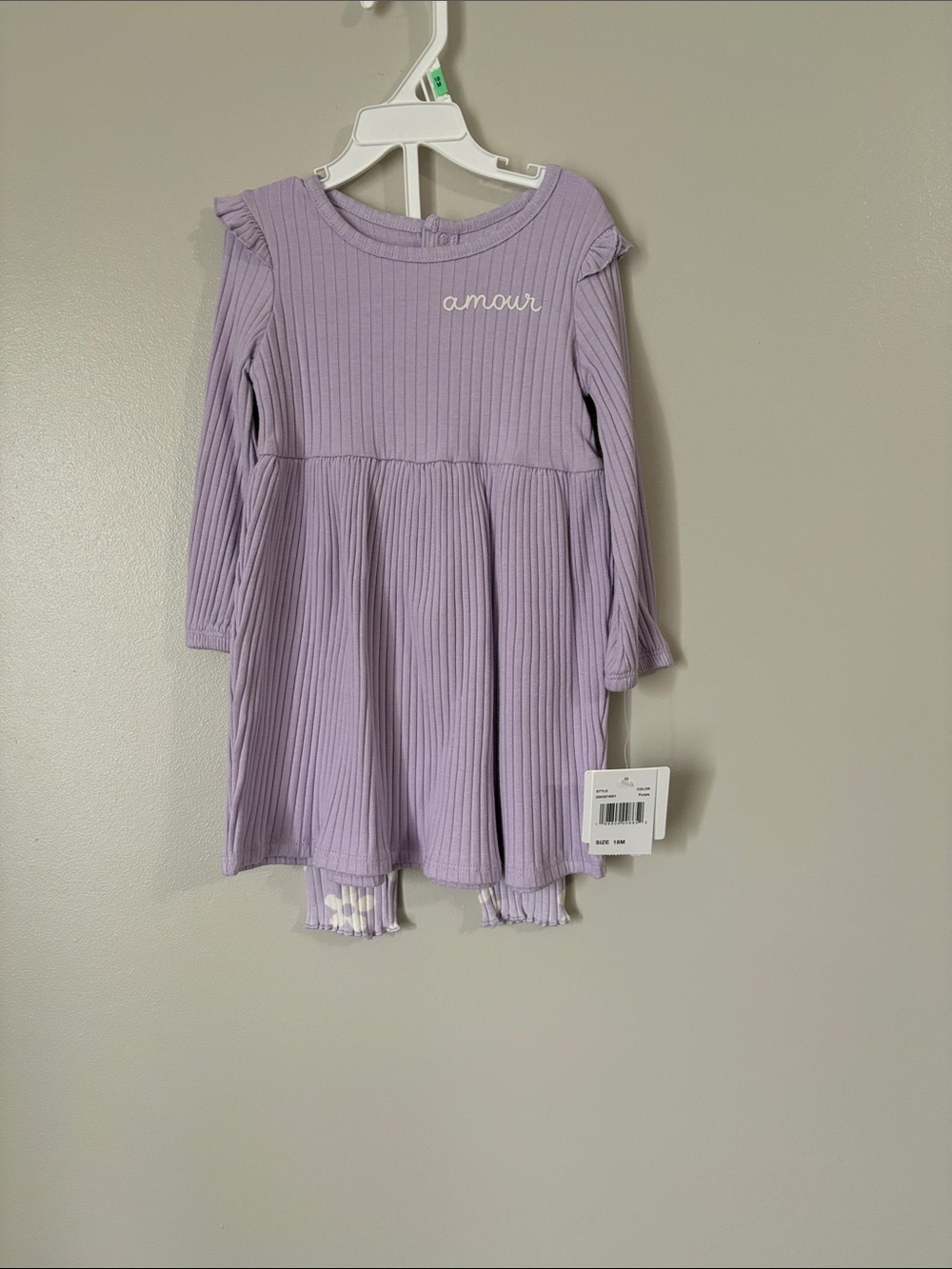 Lavender Ribbed Long-Sleeve Dress with 'Amour' Detail